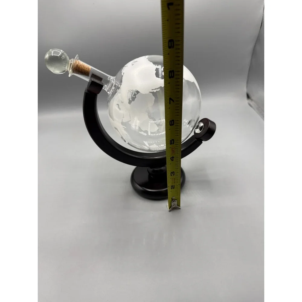 Etched Glass Rotating Globe Whiskey Decanter with Wooden Stand 850ml Barware